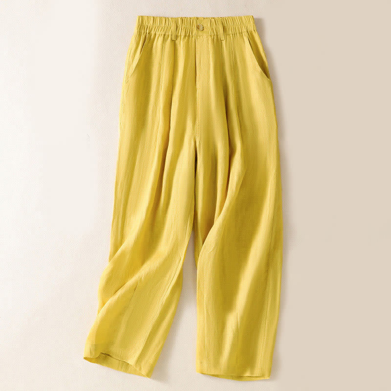 Pantalones de verano con botones y cremallera hasta el tobillo para mujer con bolsillos y Buddha Stones - Amarillo - US8-10，UK/AU12-14，EU40-42 (2XL) - image 1