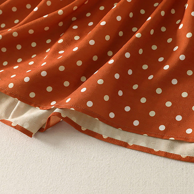 Vestido midi de algodón para mujer, con cuello redondo, manga larga y diseño de lunares otoñales y Buddha Stones - image 6