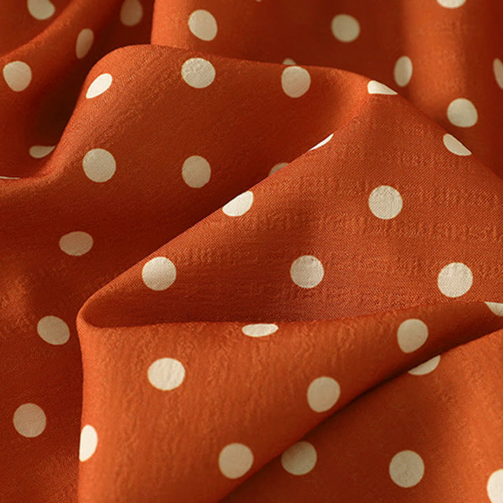 Vestido midi de algodón para mujer, con cuello redondo, manga larga y diseño de lunares otoñales y Buddha Stones - image 8