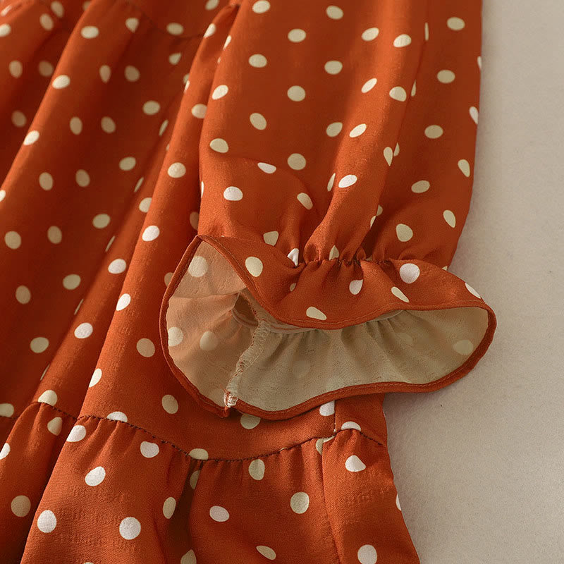 Vestido midi de algodón para mujer, con cuello redondo, manga larga y diseño de lunares otoñales y Buddha Stones - image 4