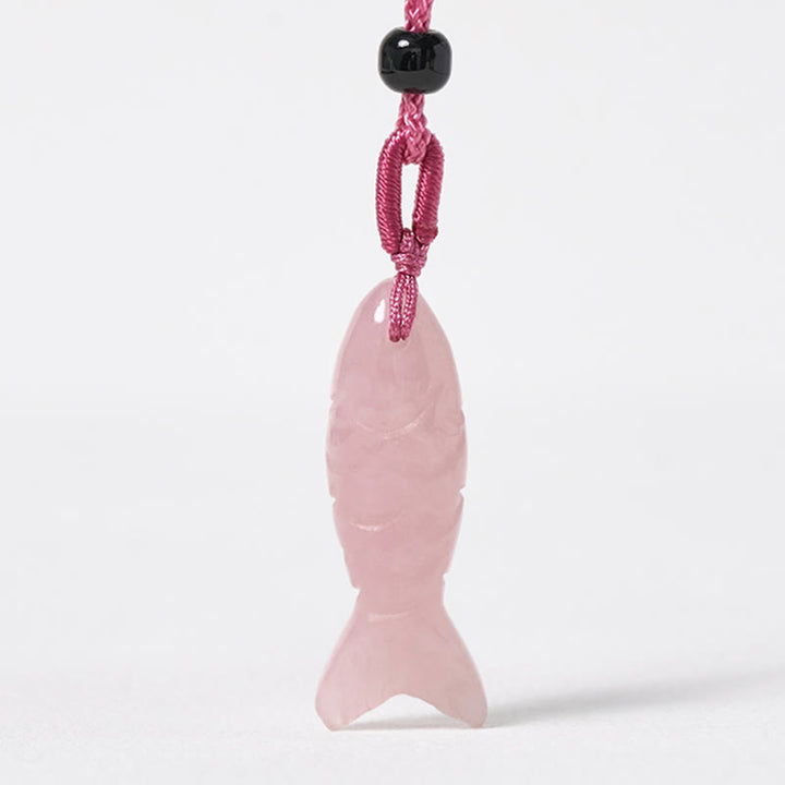 Collar con colgante de Buddha Stones tallada con pez koi, cristal rosa, ágata india, amatista, calidez y prosperidad. - image 2