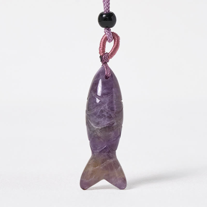 Collar con colgante de Buddha Stones tallada con pez koi, cristal rosa, ágata india, amatista, calidez y prosperidad. - image 13
