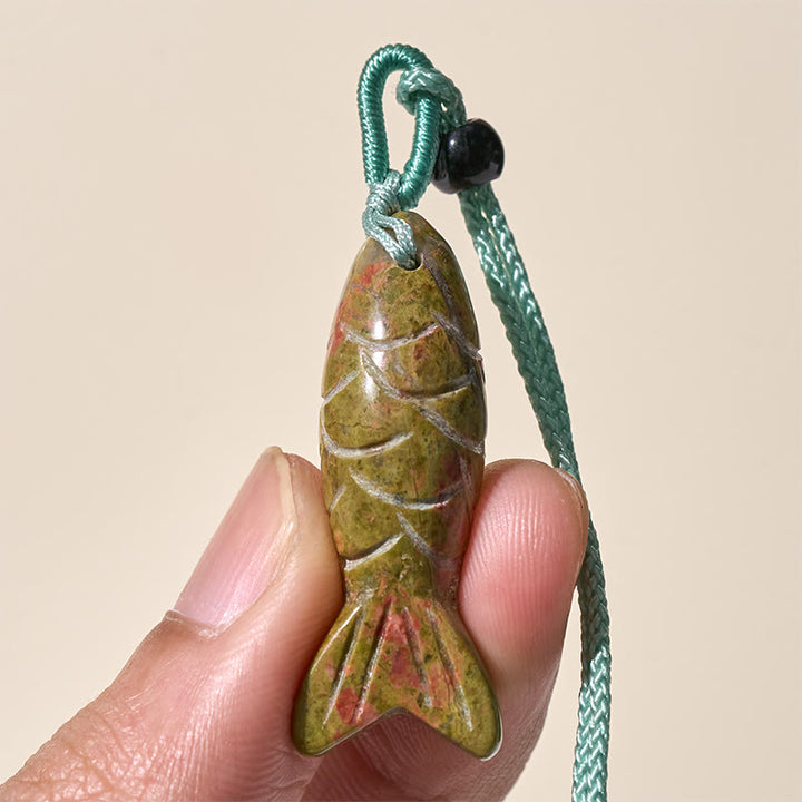 Collar con colgante de Buddha Stones tallada con pez koi, cristal rosa, ágata india, amatista, calidez y prosperidad. - image 60