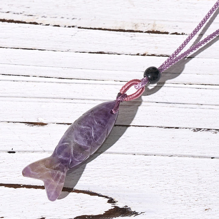 Collar con colgante de Buddha Stones tallada con pez koi, cristal rosa, ágata india, amatista, calidez y prosperidad. - Amatista (Tamaño del colgante: 15*40 mm) - image 12