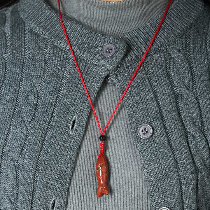 Collar con colgante de Buddha Stones tallada con pez koi, cristal rosa, ágata india, amatista, calidez y prosperidad. - image 25