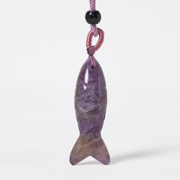 Collar con colgante de Buddha Stones tallada con pez koi, cristal rosa, ágata india, amatista, calidez y prosperidad. - image 13