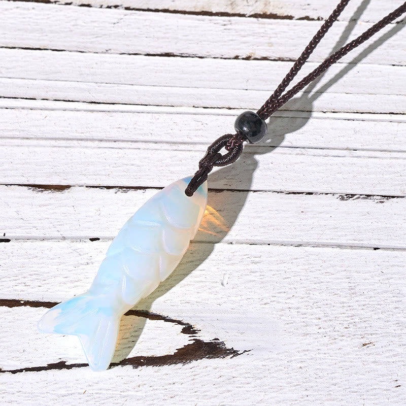Collar con colgante de Buddha Stones tallada con pez koi, cristal rosa, ágata india, amatista, calidez y prosperidad. - Ópalo (tamaño del colgante: 15 x 40 mm) - image 53
