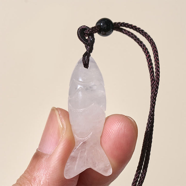 Collar con colgante de Buddha Stones tallada con pez koi, cristal rosa, ágata india, amatista, calidez y prosperidad. - image 50