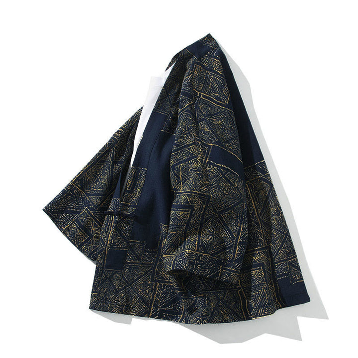 Chaqueta tipo kimono de algodón para hombre, con diseño geométrico de Buddha Stones , rayas y mariposas, de media manga y frente abierto. - image 2