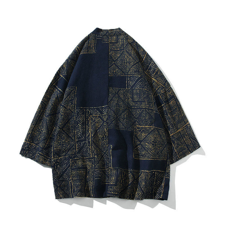 Chaqueta tipo kimono de algodón para hombre, con diseño geométrico de Buddha Stones , rayas y mariposas, de media manga y frente abierto. - image 1