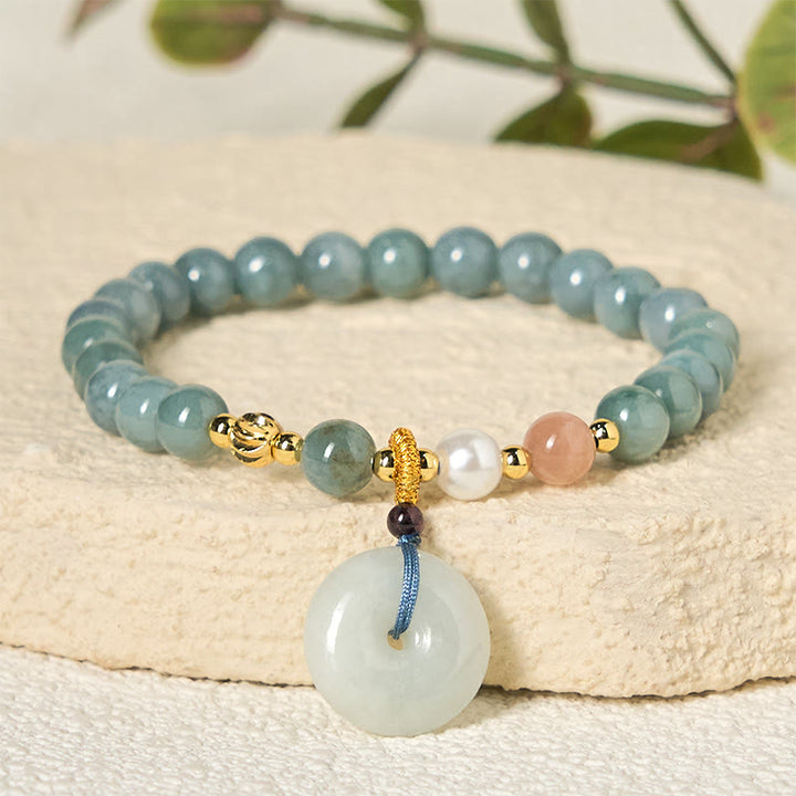 Pulsera de cuentas redondas de jade con hebilla de paz y Buddha Stones para la suerte - image 2