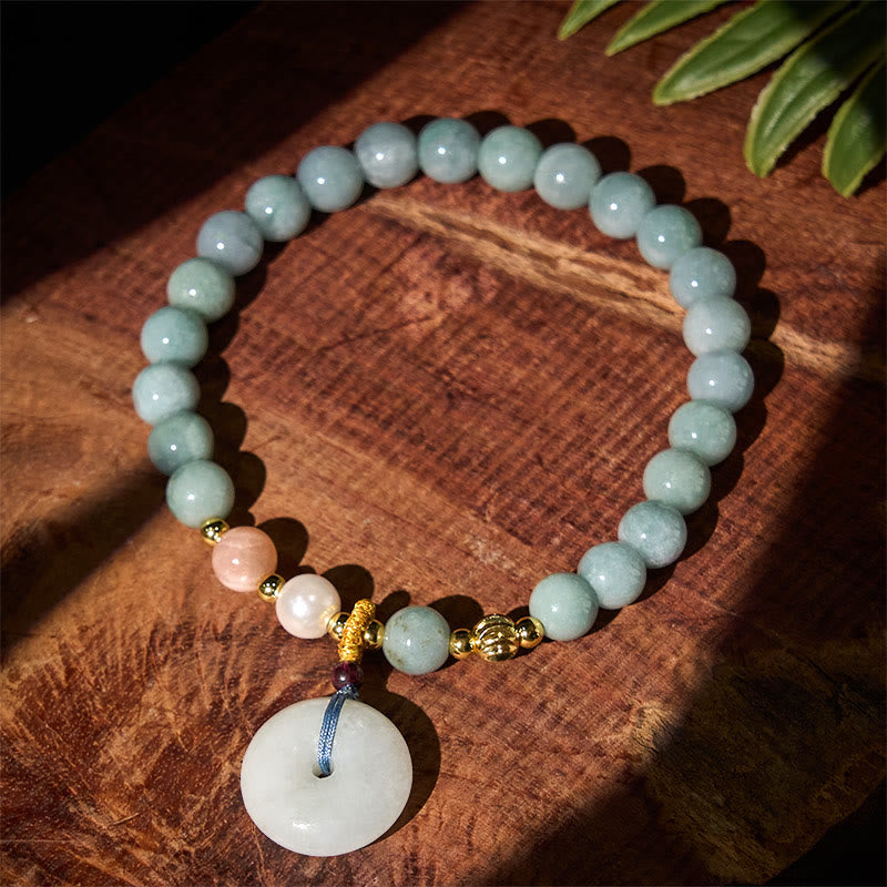 Pulsera de cuentas redondas de jade con hebilla de paz y Buddha Stones para la suerte - image 1
