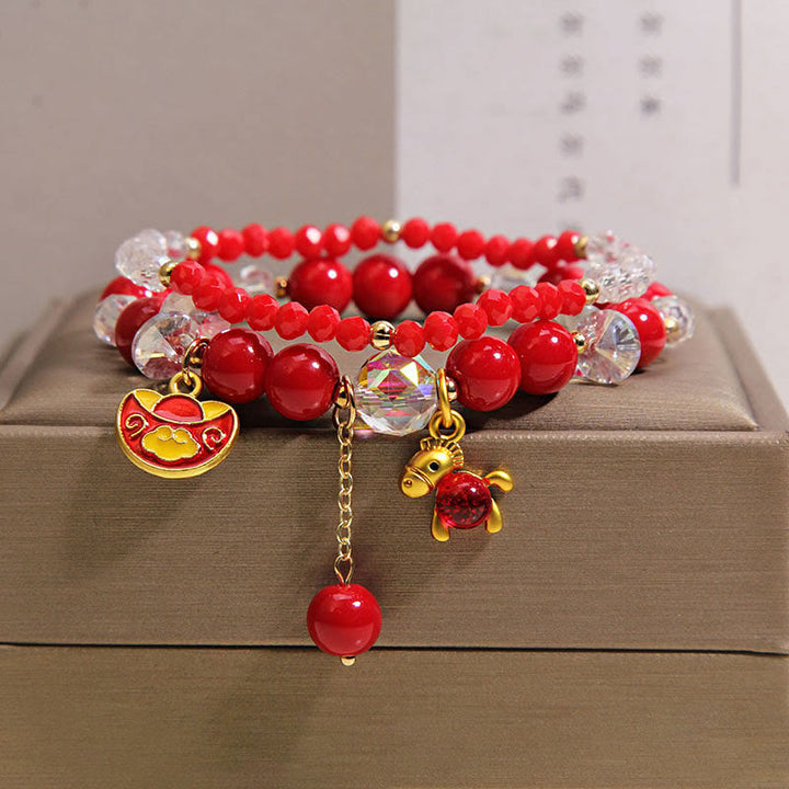 Pulsera de la prosperidad con lingotes del Año del Caballo y Buddha Stones - 2 piezas de lingote de caballo (circunferencia de la muñeca: 14-15 cm) - image 3