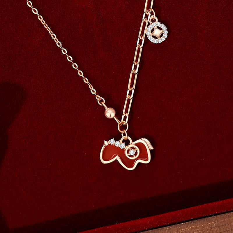 Collar con colgante de confianza de plata de ley 925 con Buddha Stones y ágata roja del Año del Caballo - image 1