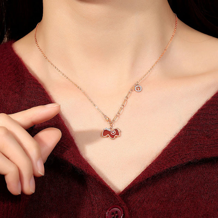 Collar con colgante de confianza de plata de ley 925 con Buddha Stones y ágata roja del Año del Caballo - image 3