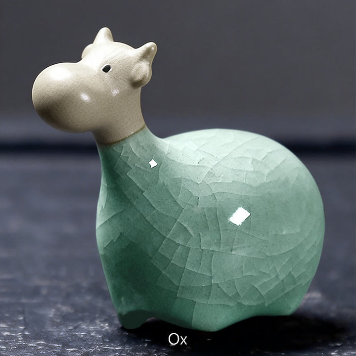 Buddha Stones con diseño del zodíaco chino, cerámica, té, mascota, decoración del hogar - Buey Caqui 6,5*6cm - image 3
