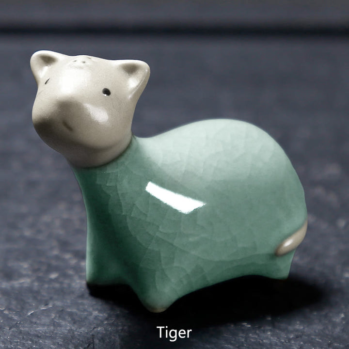Buddha Stones con diseño del zodíaco chino, cerámica, té, mascota, decoración del hogar - Tigre caqui 6,6 x 5,7 cm - image 4
