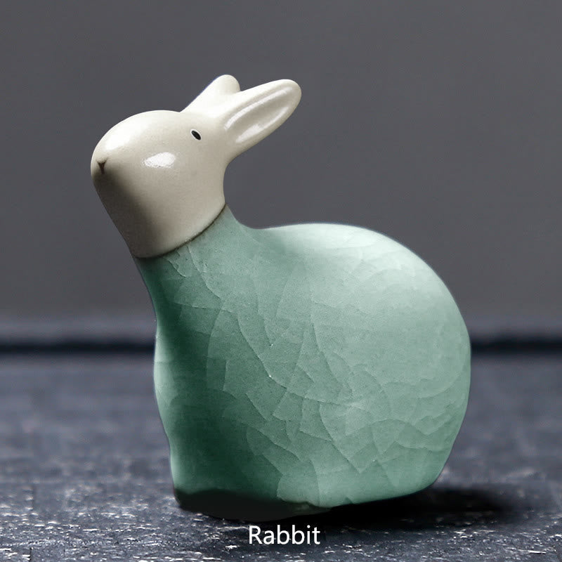 Buddha Stones con diseño del zodíaco chino, cerámica, té, mascota, decoración del hogar - Conejo caqui 6,5*6,2 cm - image 8