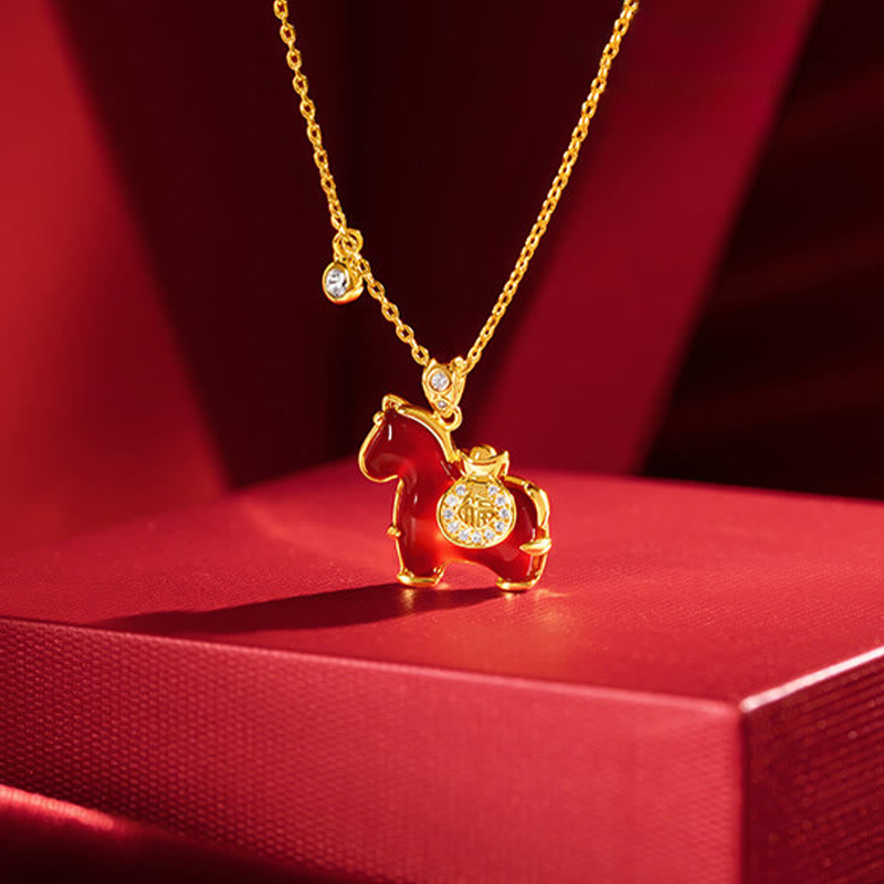 Collar con colgante de confianza con Buddha Stones, ágata roja y carácter Fu del Año del Caballo - image 1