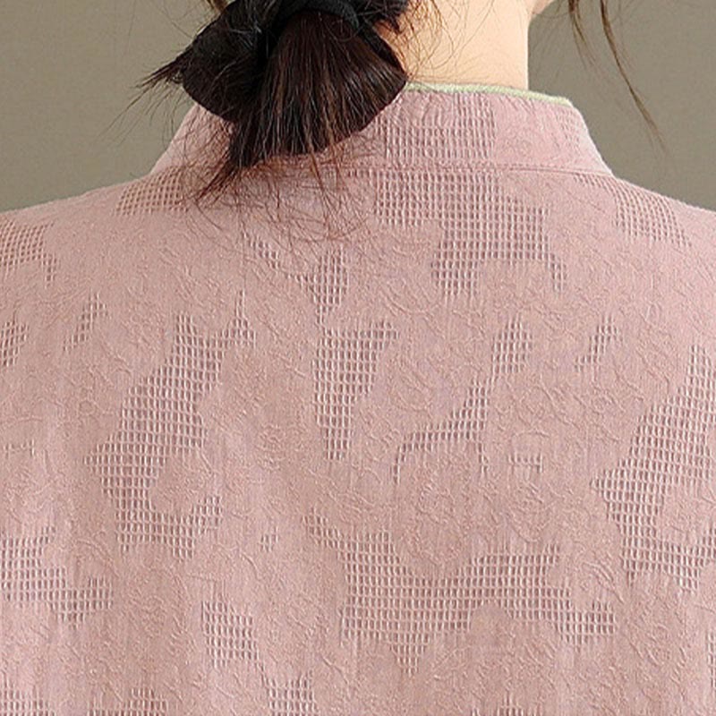 Camisa de algodón para mujer, de manga larga, cuello alto, botones de rana y flores tradicionales de primavera con Buddha Stones - image 12