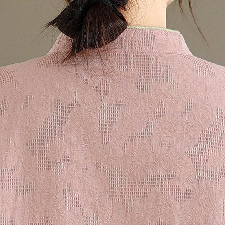 Camisa de algodón para mujer, de manga larga, cuello alto, botones de rana y flores tradicionales de primavera con Buddha Stones - image 12