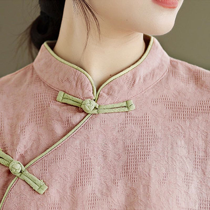 Camisa de algodón para mujer, de manga larga, cuello alto, botones de rana y flores tradicionales de primavera con Buddha Stones - image 11
