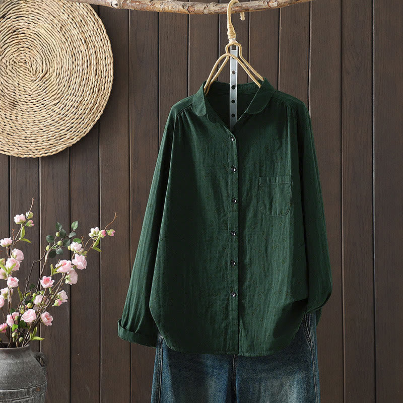 Camisa de algodón de manga larga para mujer con estampado floral pequeño de Buddha Stones otoñales. - Verde oscuro - US8-10，UK/AU12-14，EU40-42 (2XL) - image 17