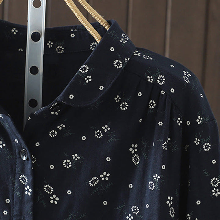 Camisa de algodón de manga larga para mujer con estampado floral pequeño de Buddha Stones otoñales. - image 5