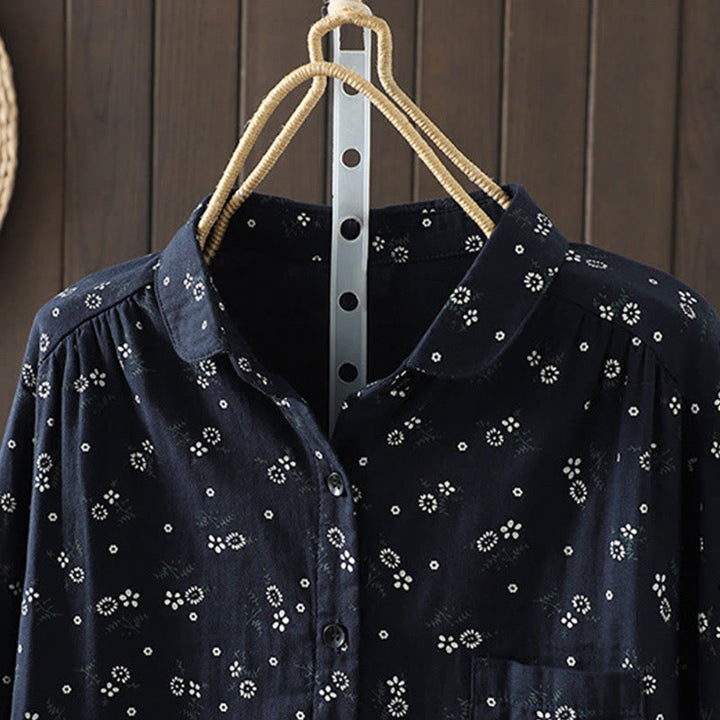 Camisa de algodón de manga larga para mujer con estampado floral pequeño de Buddha Stones otoñales. - image 3