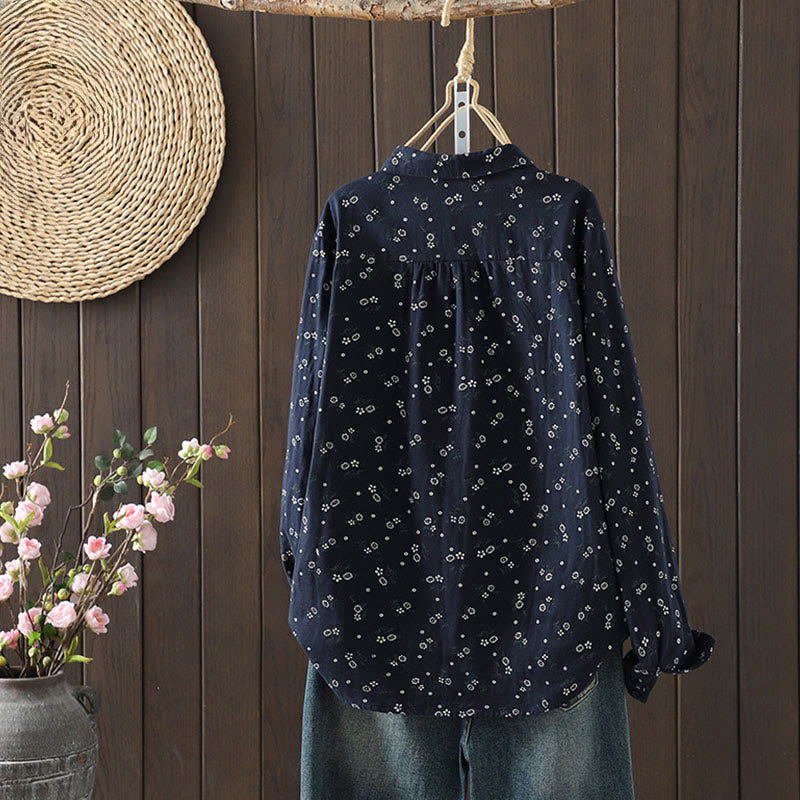 Camisa de algodón de manga larga para mujer con estampado floral pequeño de Buddha Stones otoñales. - image 2