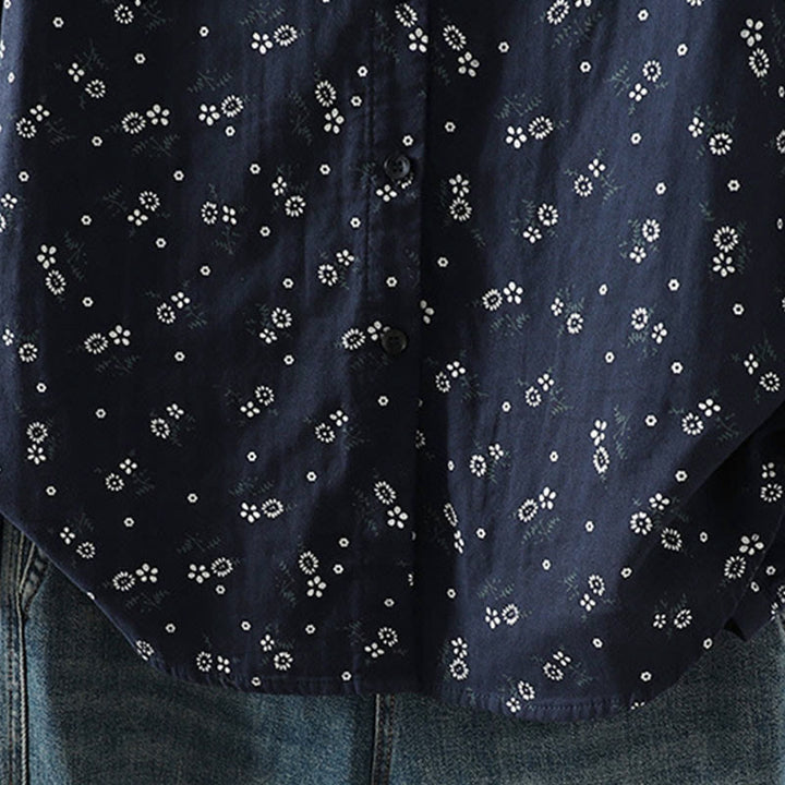 Camisa de algodón de manga larga para mujer con estampado floral pequeño de Buddha Stones otoñales. - image 9