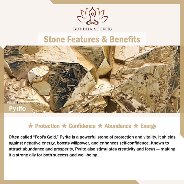 Pulsera de cuentas redondas de pirita y Buddha Stones que promueve la confianza y la abundancia - image 6