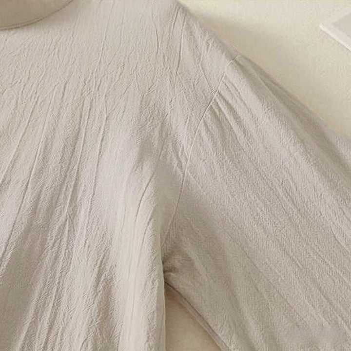 Camisa de algodón de manga larga para mujer con diseño de tres botones en la espalda y cuello redondo con estampado de Buddha Stones Fall - image 5