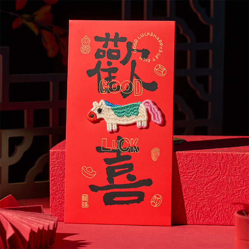 Buddha Stones, Año del Caballo 2026, Bordado de Año Nuevo, Bendiciones de la Suerte, 6 sobres rojos chinos - image 3