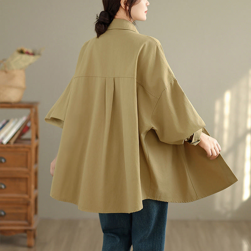 Buddha Stones Chaqueta de algodón de manga larga para mujer, diseño sencillo con botones y solapa de color puro, para otoño - image 15