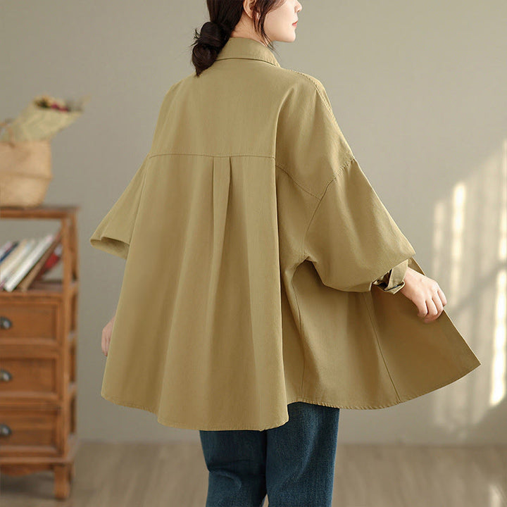 Buddha Stones Chaqueta de algodón de manga larga para mujer, diseño sencillo con botones y solapa de color puro, para otoño - image 15