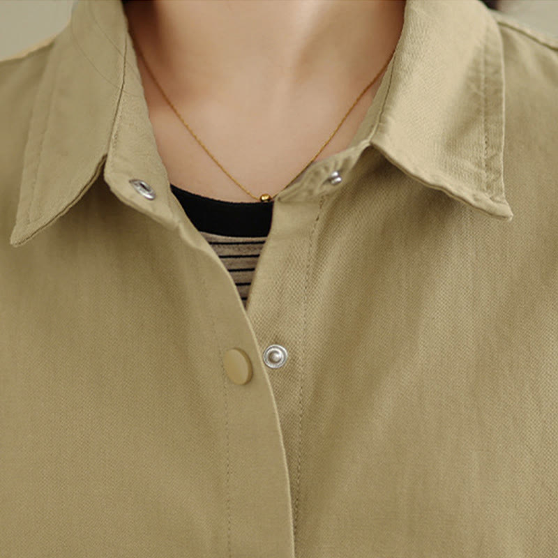 Buddha Stones Chaqueta de algodón de manga larga para mujer, diseño sencillo con botones y solapa de color puro, para otoño - image 17