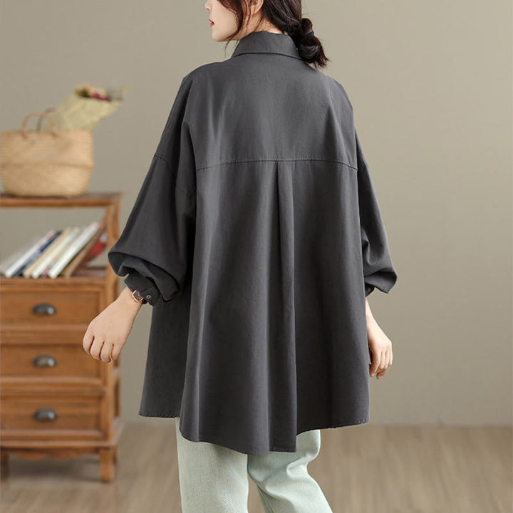 Buddha Stones Chaqueta de algodón de manga larga para mujer, diseño sencillo con botones y solapa de color puro, para otoño - image 2