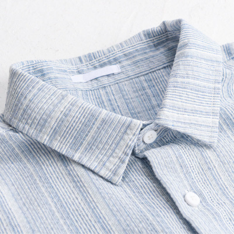 Buddha Stones Camisa de algodón de manga larga para hombre con estampado de rayas de pájaro bordado y bolsillo - image 4