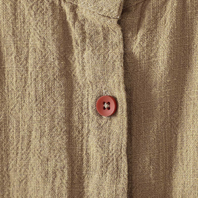 Buddha Stones Camisa de algodón de manga larga para mujer, color liso, cuello redondo, botones coloridos, diseño de otoño - image 2