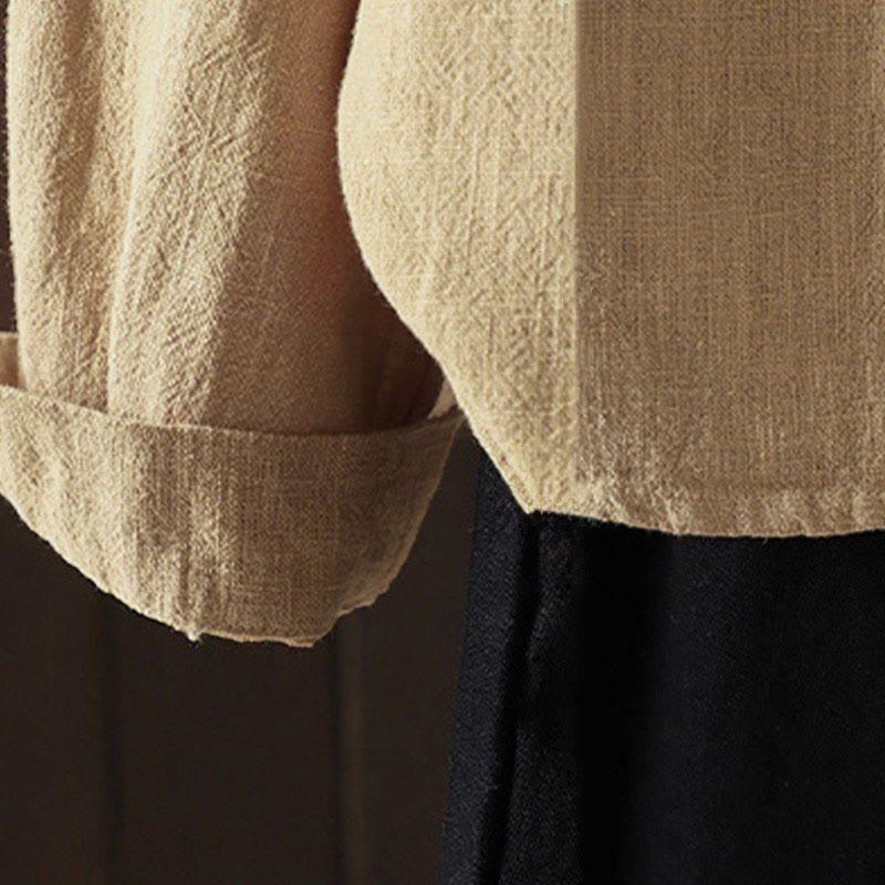 Buddha Stones Camisa de algodón de manga larga para mujer, color liso, cuello redondo, botones coloridos, diseño de otoño - image 4