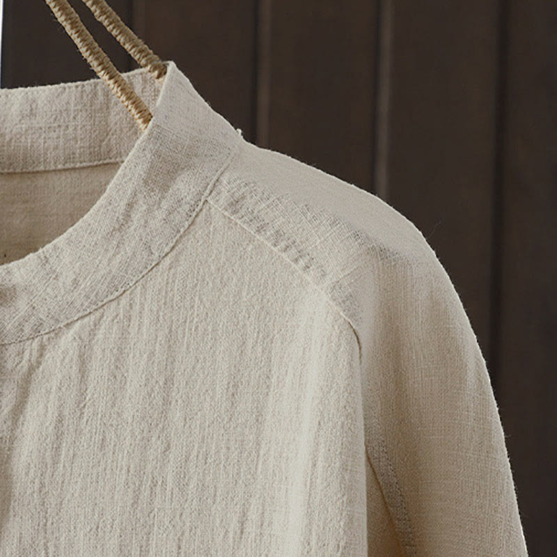 Buddha Stones Camisa de algodón de manga larga para mujer, color liso, cuello redondo, botones coloridos, diseño de otoño - image 9