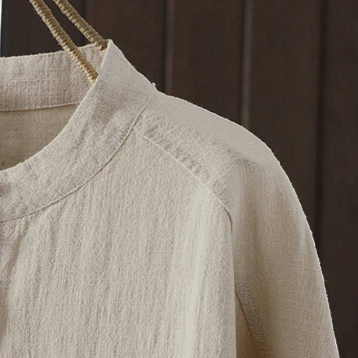 Buddha Stones Camisa de algodón de manga larga para mujer, color liso, cuello redondo, botones coloridos, diseño de otoño - image 9