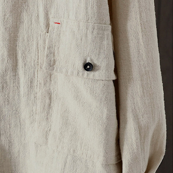 Buddha Stones Camisa de algodón de manga larga para mujer, color liso, cuello redondo, botones coloridos, diseño de otoño - image 10