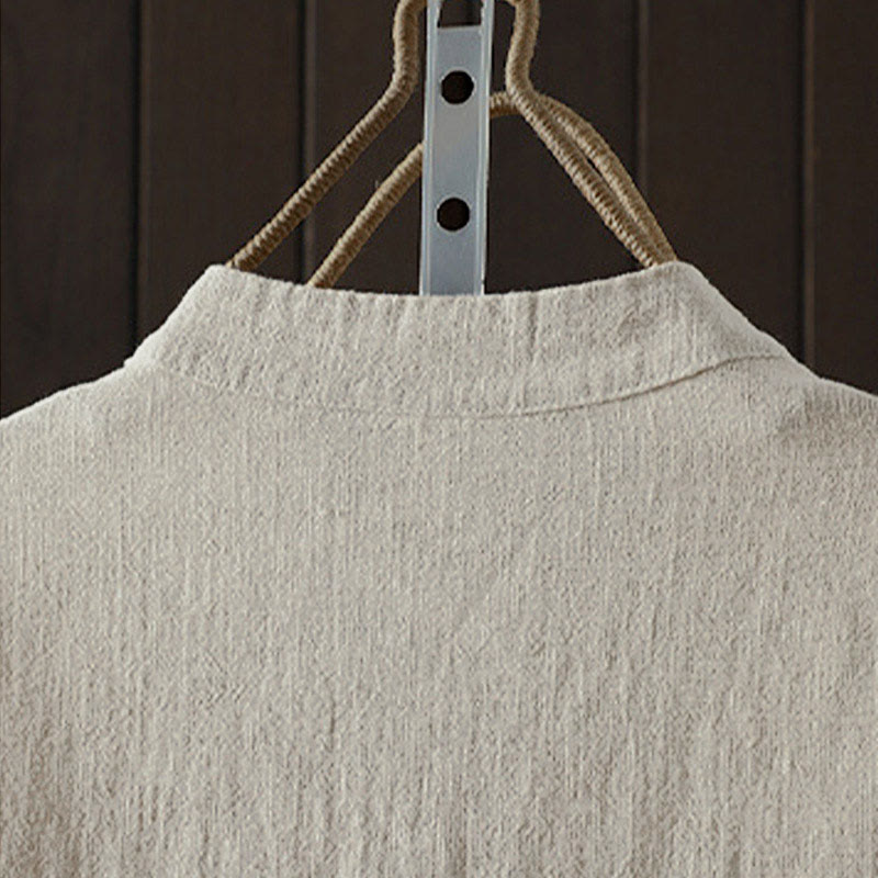 Buddha Stones Camisa de algodón de manga larga para mujer, color liso, cuello redondo, botones coloridos, diseño de otoño - image 8