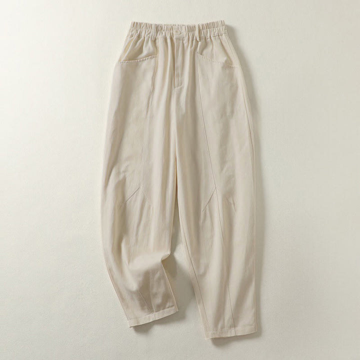 Buddha Stones Pantalones harén de algodón para mujer, hasta el tobillo, con diseño de botones y cremallera, con bolsillos y líneas sencillas de otoño - Lino - US8-10，UK/AU12-14，EU40-42 (2XL) - image 0