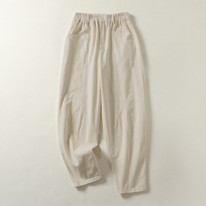 Buddha Stones Pantalones harén de algodón para mujer, hasta el tobillo, con diseño de botones y cremallera, con bolsillos y líneas sencillas de otoño - Lino - US8-10，UK/AU12-14，EU40-42 (2XL) - image 0