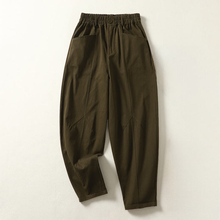 Buddha Stones Pantalones harén de algodón para mujer, hasta el tobillo, con diseño de botones y cremallera, con bolsillos y líneas sencillas de otoño - SaddleBrown - US8-10，UK/AU12-14，EU40-42 (2XL) - image 6