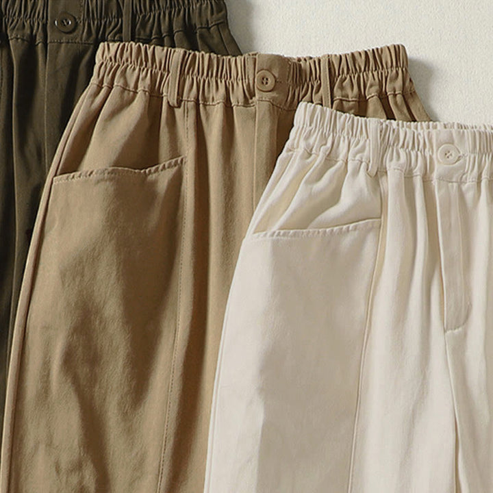 Buddha Stones Pantalones harén de algodón para mujer, hasta el tobillo, con diseño de botones y cremallera, con bolsillos y líneas sencillas de otoño - image 16