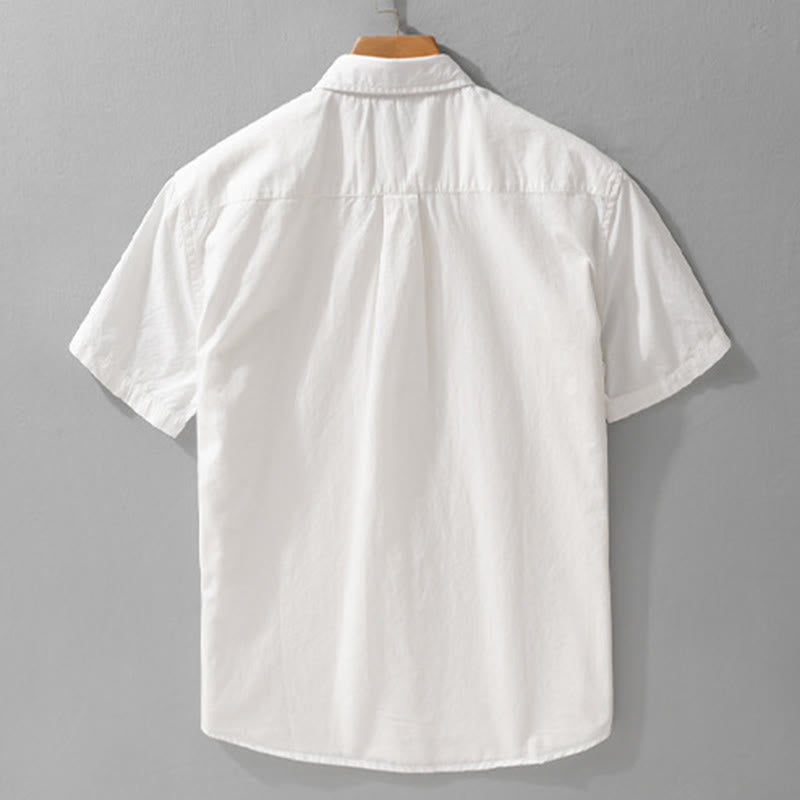 Buddha Stones Camisa de algodón de manga corta para hombre, con botones y bordado de pájaros, bolsillo decorativo, de verano - image 1